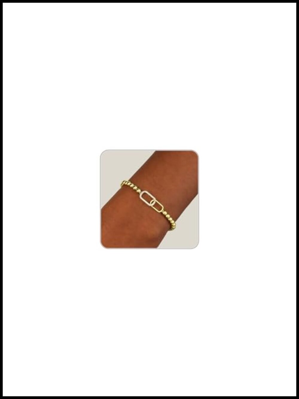 Stretch Beaded Bracelet 14K Gold Plated Dainty Sparkling CZ Paperclip Charm